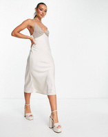 Атласное платье миди в стиле колор-блок с шифоновым лифом ASOS DESIGN