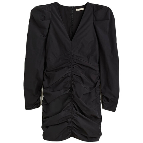Платье H&M Gathered Puff-sleeved, черный