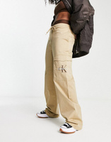 Бежевые брюки карго с логотипом Calvin Klein Jeans