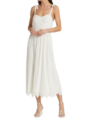Платье миди-бюстье Jonathan Simkhai из шелка и кружева с плиссированной отделкой bonnie, белый