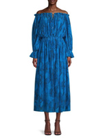 Платье Шелковое Elie Tahari с открытыми плечами, синий