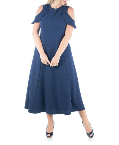 Женское макси-платье больших размеров с рюшами и открытыми плечами 24seven Comfort Apparel, синий