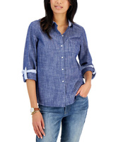 Женская хлопковая практичная рубашка с откидным язычком и принтом Tommy Hilfiger