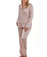 Комплект атласных пижамных брюк на пуговицах brillow размера плюс в полоску, 2 шт. iCollection, розовый