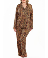 Модальные пижамные брюки с леопардовым принтом и воротником на пуговицах, 2 предмета iCollection