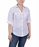 Миниатюрная блуза с отворотами и вставками в рубчик NY Collection, белый