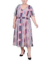 Плюс размер шифоновое платье с короткими рукавами и пышными рукавами NY Collection, мульти