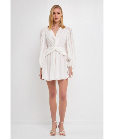 Женское мини-платье с драпировкой спереди twist endless rose, белый