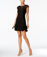 Платье-футляр с кружевом и цветочным принтом с оборками GUESS, черный