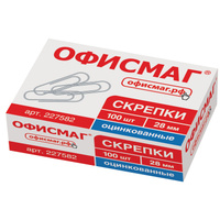 Скрепки Офисмаг, 28 мм, оцинкованные, 100 шт., в картонной коробке, 227582