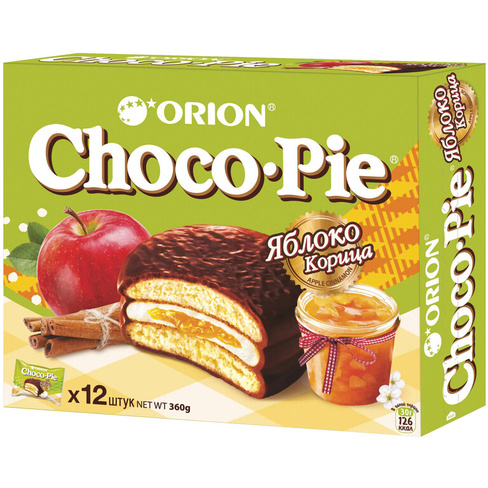 Печенье ORION "Choco Pie Apple-Cinnamon" яблоко корица 360 г (12 штук х 30 г), О0000012846