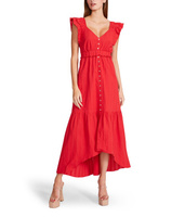 Платье Betsey Johnson, Novelty Textured Cotton Ruffle Sleeve High-Low Midi