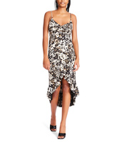 Платье Betsey Johnson, Snow Leopard Printed Charmeuse High-Low Dress