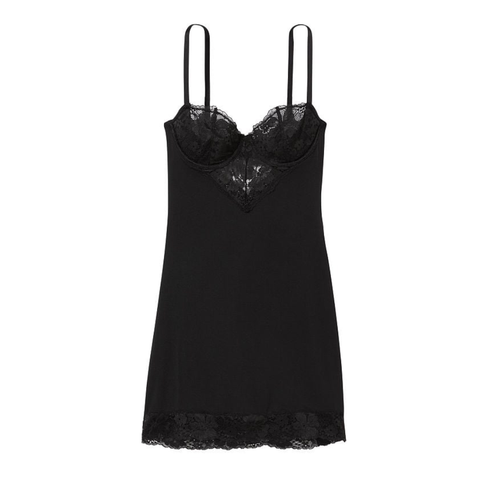 Платье мини-слип Victorias Secret Modal & Lace Mini Slip, черный