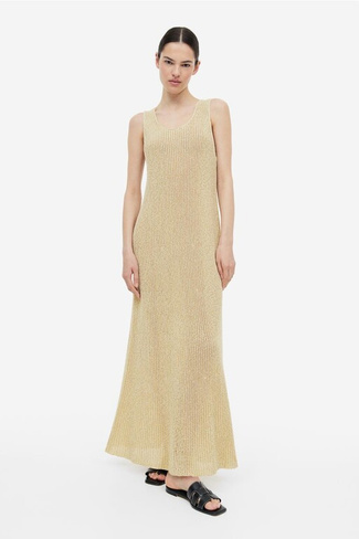Трикотажное платье в рубчик из смесового шелка H&M, светло-желтого