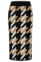 Юбка миди Hugo Boss Knitted Jacquard-pattern Pencil Skirt With Logo Trim, бежевый, черный, белый