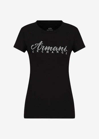 Хлопковая футболка узкого кроя с логотипом Armani Exchange, черный
