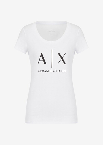 Узкая хлопковая футболка с логотипом Armani Exchange, белый