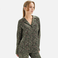 Рубашка женская, с длинным рукавом, р. XL, полиэстер, зеленая, Малиновые цветы, Amy