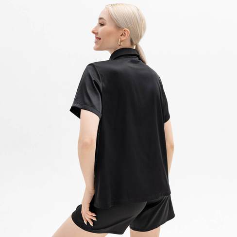 Рубашка женская, р. XL, с коротким рукавом, полиэстер/эластан, черная, Madeline