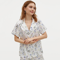 Рубашка женская, домашняя, р. XL, с коротким рукавом, полиэстер, белая, Полевые цветы, Merri