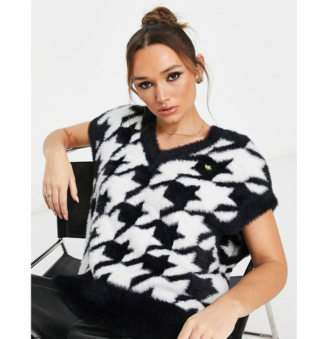 Черно-белый пушистый свитер с узором \"гусиные лапки\" adidas Originals