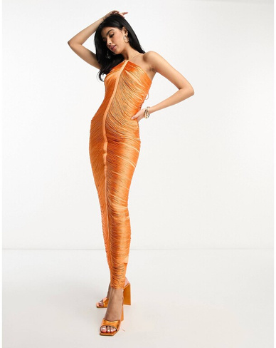 Ярко-оранжевое платье макси с драпировкой и бахромой на бретельках ASOS DESIGN
