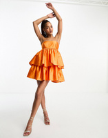 Оранжевое ярусное мини-платье-бандо Forever New