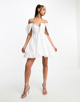 Белое платье мини с пышными рукавами и корсетом Forever New
