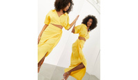 Желтая укороченная льняная рубашка и юбка с запахом ASOS EDITION