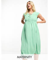 Зеленое платье макси без рукавов со сборками на лифе Mamalicious Maternity Mama.licious