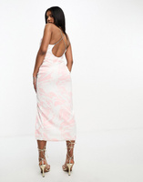 Атласное платье миди розового цвета с рюшами и стразами спереди Simmi Simmi Clothing