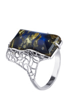 Серебряное кольцо "Глубина вселенной" Янтарная волна