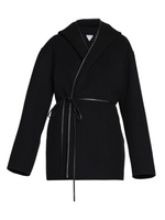 Пальто с запахом из шерсти и кашемира с капюшоном Bottega Veneta, черный
