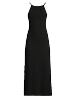 Вязаное крючком платье макси с лямкой на шее Emporio Armani, черный