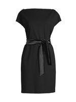 Платье-футляр с атласным поясом и рукавами-крылышками Emporio Armani, черный