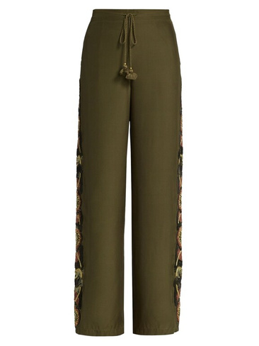 Шелковые брюки Theodora с цветочной вышивкой Figue, зеленый
