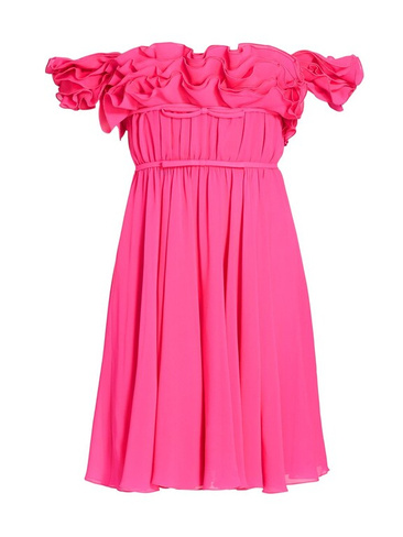 Шелковое платье с рюшами и открытыми плечами Giambattista Valli, розовый