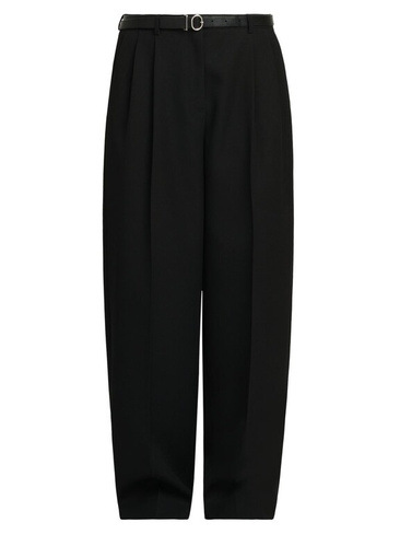 Шерстяные широкие брюки с поясом Jil Sander, черный
