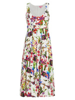 Платье миди из смесовой льняной ткани с поясом и цветочным принтом Athena LDT, белый