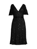 Платье трапециевидной формы с пайетками и рукавами-бабочками Mac Duggal, черный