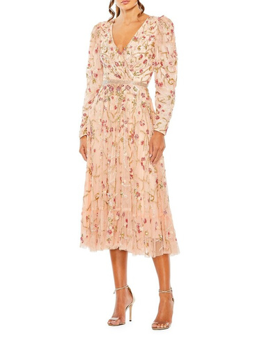 Коктейльное платье-миди с цветочным декором Mac Duggal