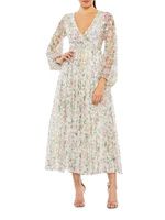 Коктейльное платье-миди с цветочным принтом Mac Duggal, белый