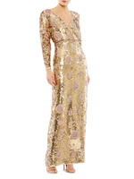 Украшенное платье-колонна с запахом и длинными рукавами Mac Duggal, золотой