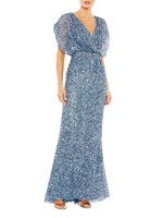Вечернее платье-блузон с эффектом металлик Mac Duggal, синий
