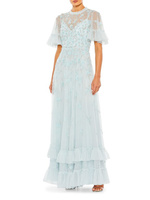 Платье трапециевидной формы с пайетками и цветочным принтом Mac Duggal, синий