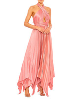 Плиссированное атласное платье с вырезом халтер Mac Duggal, розовый