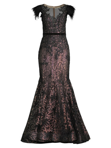 Бархатное платье-русалка с цветочной аппликацией Mac Duggal, черный