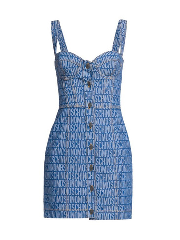Джинсовое мини-платье бюстье с логотипом Moschino, синий