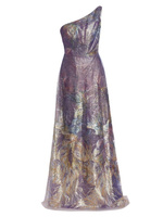 Платье на одно плечо из парчи с перьями Rene Ruiz Collection, разноцветный